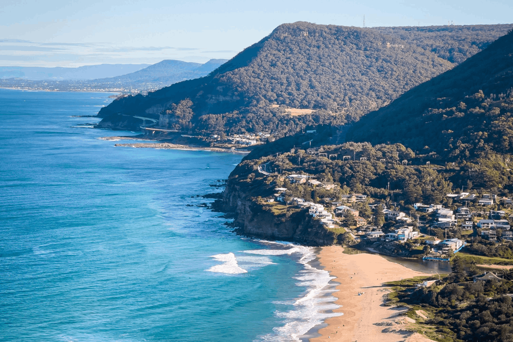 Coastal escarpment above a long surf beach in Bald Hills NSW